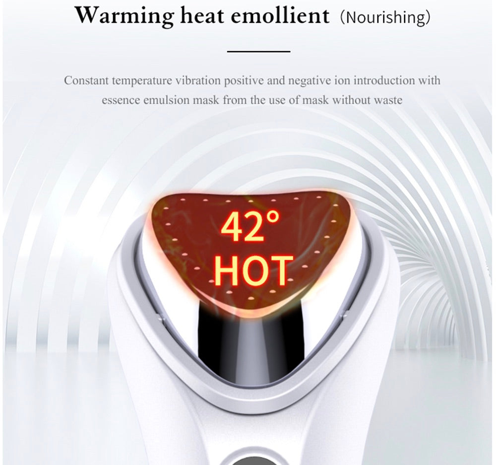 Ultrasonic Nourishing Facial Device deep penetration cleanse increase product absorption reduce swelling inflammation irritation clean minimize pores remove dead skin cells energize skin ion transfer anion